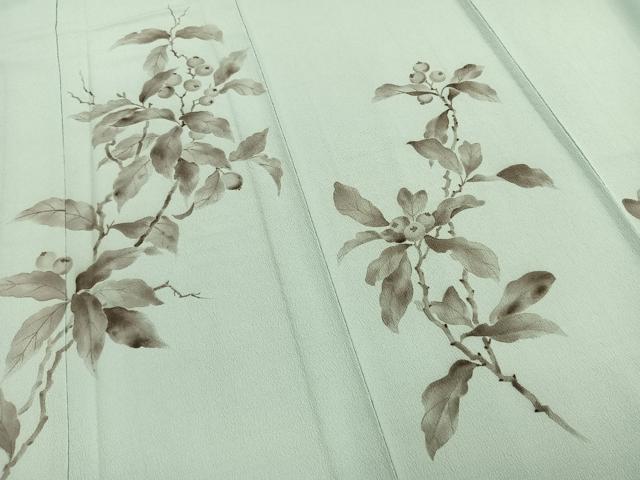 平和屋着物▽洗える最高級着物 <英>はなぶさ謹製 訪問着 単衣 手描き 南天文 洗える着物 AABD0140fy