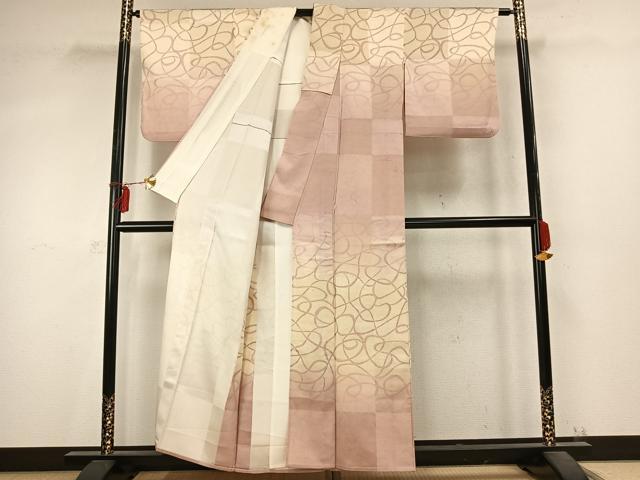 平和屋着物▽訪問着 単衣 幾何学文様 正絹 逸品 AABD0152fy