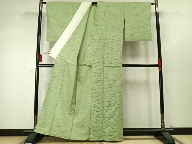 平和屋着物▽上質な小紋 単衣 紬地 手描き 芝文 正絹 逸品 AABD0161fy