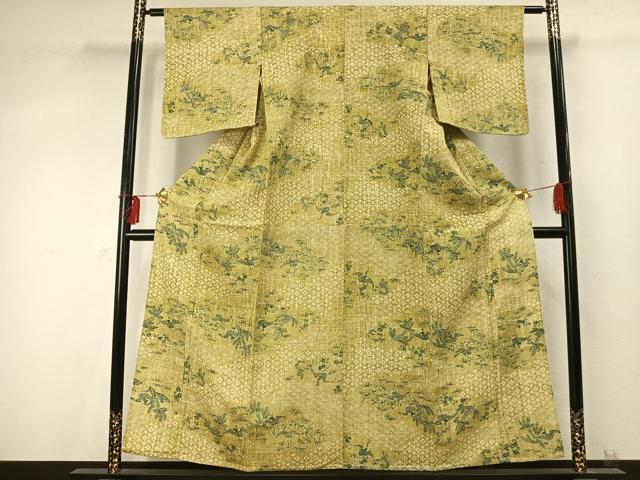 平和屋着物▽上質な小紋 単衣 型染め 花鳥文 正絹 逸品 AABD0168fy