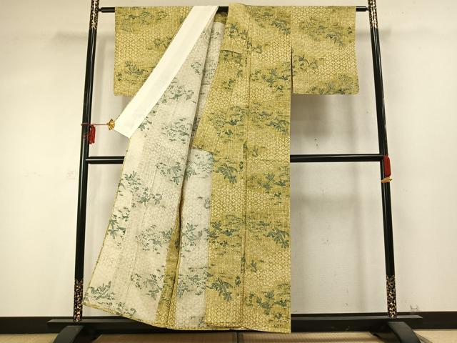 平和屋着物▽上質な小紋 単衣 型染め 花鳥文 正絹 逸品 AABD0168fy