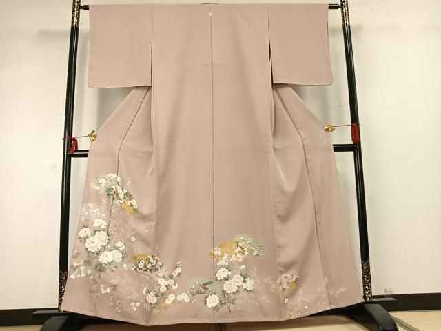 平和屋着物▽豪華色留袖 単衣 駒刺繍 扇面花文 金彩 正絹 逸品 AABD0181fy
