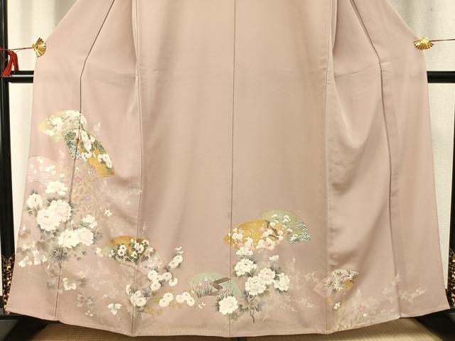 平和屋着物▽豪華色留袖 単衣 駒刺繍 扇面花文 金彩 正絹 逸品 AABD0181fy