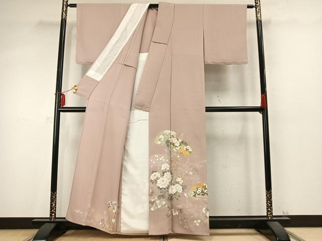 平和屋着物▽豪華色留袖 単衣 駒刺繍 扇面花文 金彩 正絹 逸品 AABD0181fy