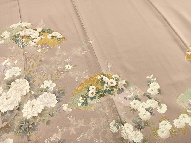 平和屋着物▽豪華色留袖 単衣 駒刺繍 扇面花文 金彩 正絹 逸品 AABD0181fy