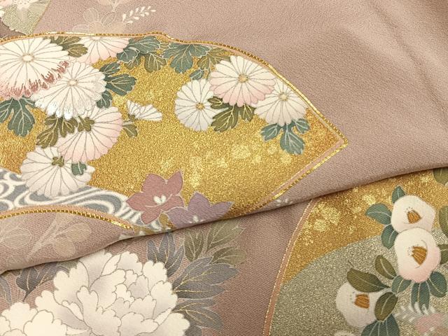 平和屋着物▽豪華色留袖 単衣 駒刺繍 扇面花文 金彩 正絹 逸品 AABD0181fy