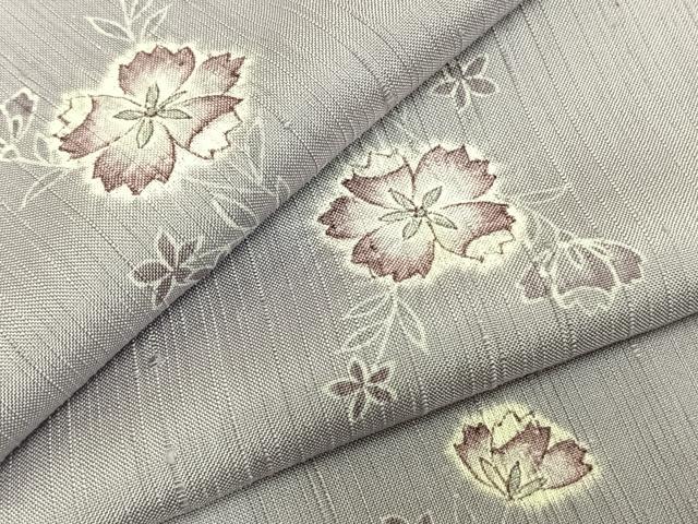 平和屋着物▽上質な紬 単衣 絞り 草花文 正絹 逸品 AABD0182fy
