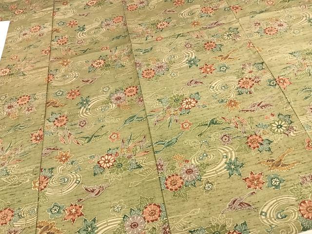 平和屋着物▽上質な小紋 単衣 紬地 型染め 花鳥文 正絹 逸品 AABD0186fy