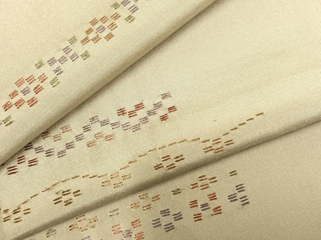 平和屋着物▽上質な紬 単衣 総刺繍 花織 幾何学花文 正絹 逸品 AABD0189fy