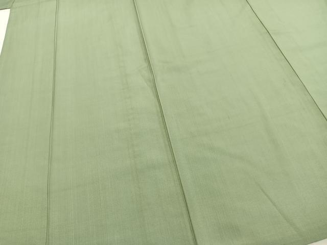 平和屋着物▽上質な紬 単衣 色無地 山葵色 正絹 逸品 AABD0190fy