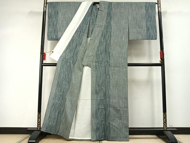 平和屋着物▽上質な紬 単衣 縞 正絹 逸品 AABD0214fy