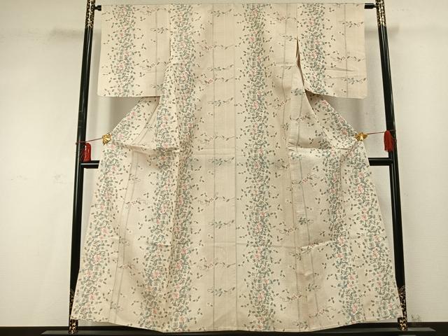 平和屋着物▽上質な紬 単衣 花唐草文 正絹 逸品 AABD0224fy