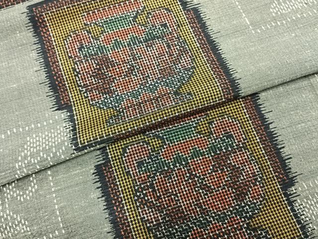 平和屋着物▽上質な紬 単衣 色紙重ね陶器文 正絹 逸品 AABD0231fy