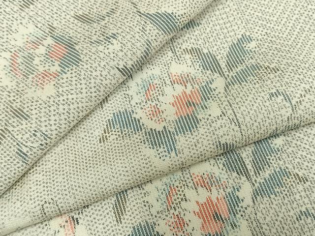 平和屋着物▽上質な紬 単衣 花唐草文 正絹 逸品 AABD0238fy