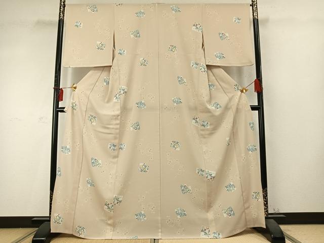 平和屋着物▽小紋 単衣 色紙草花文 洗える着物 AABD0253fy