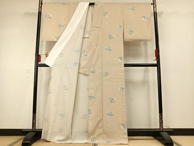 平和屋着物▽小紋 単衣 色紙草花文 洗える着物 AABD0253fy
