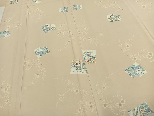 平和屋着物▽小紋 単衣 色紙草花文 洗える着物 AABD0253fy