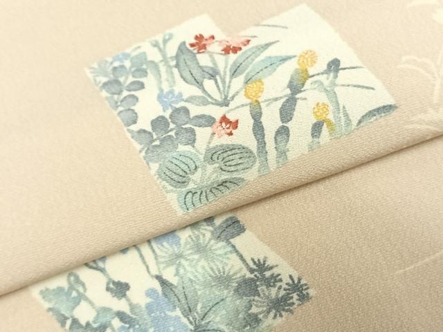 平和屋着物▽小紋 単衣 色紙草花文 洗える着物 AABD0253fy