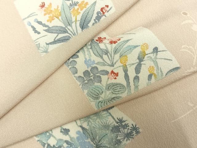 平和屋着物▽小紋 単衣 色紙草花文 洗える着物 AABD0253fy
