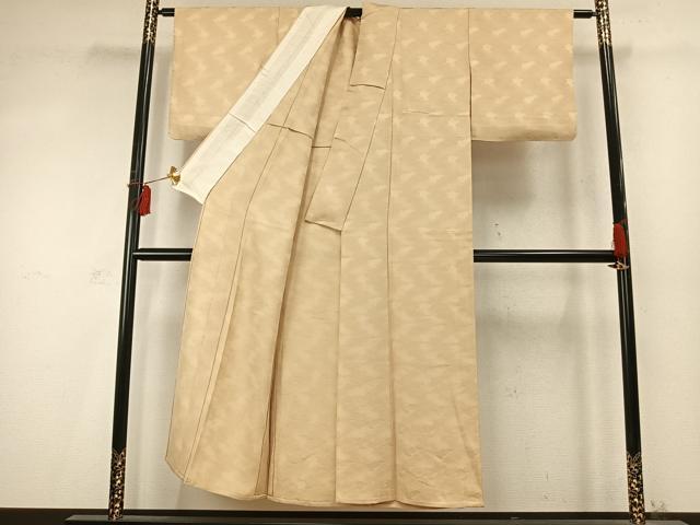 平和屋着物▽上質な色無地 単衣 雲取り地紋 蜂蜜色 正絹 逸品 AABD0255fy