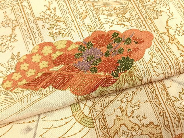 平和屋着物▽上質な小紋 単衣 手描き 雲取り風景花文 金彩 正絹 逸品 AABD0264fy