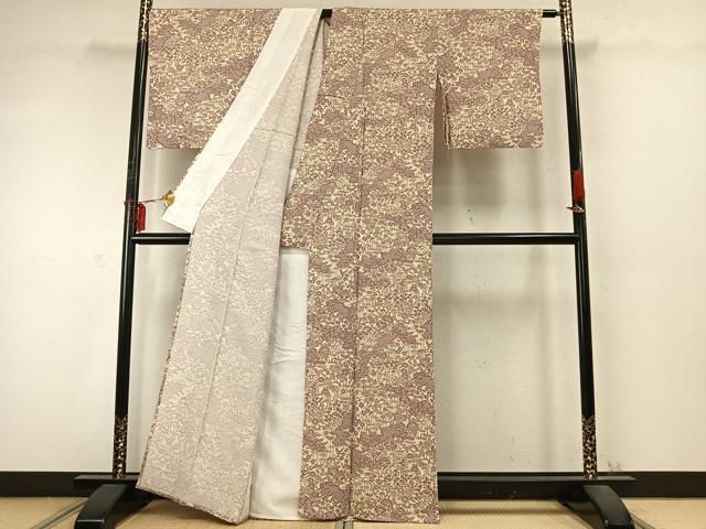 平和屋着物▽上質な小紋 単衣 型染め 草花文 正絹 逸品 AABD0268fy