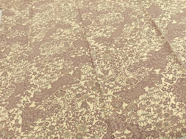 平和屋着物▽上質な小紋 単衣 型染め 草花文 正絹 逸品 AABD0268fy
