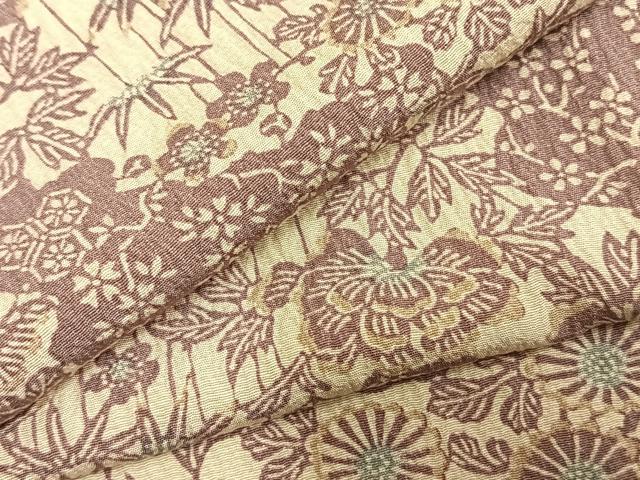平和屋着物▽上質な小紋 単衣 型染め 草花文 正絹 逸品 AABD0268fy