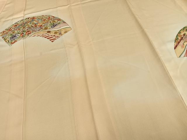 平和屋着物▽訪問着 単衣 刺繍 扇面花鳥文 暈し染め 正絹 逸品 AABD0272fy