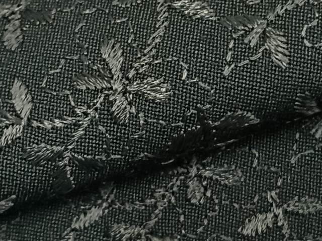 平和屋着物▽小紋 単衣 総刺繍 草花文 黒地 AABD0276fy