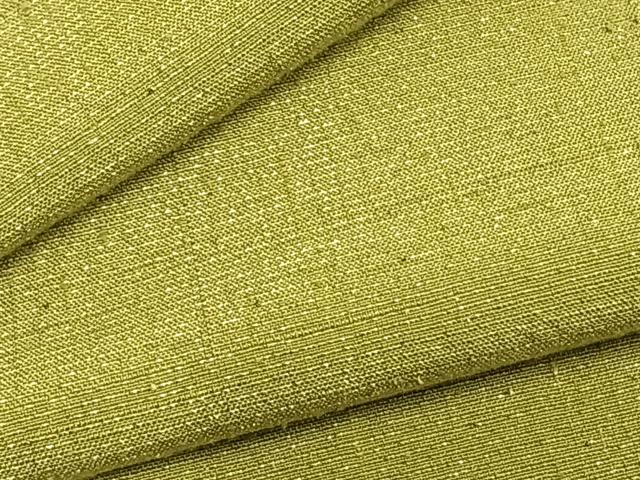 平和屋着物▽上質な紬 単衣 色無地 抹茶色 金通し地 正絹 逸品 AABD0278fy