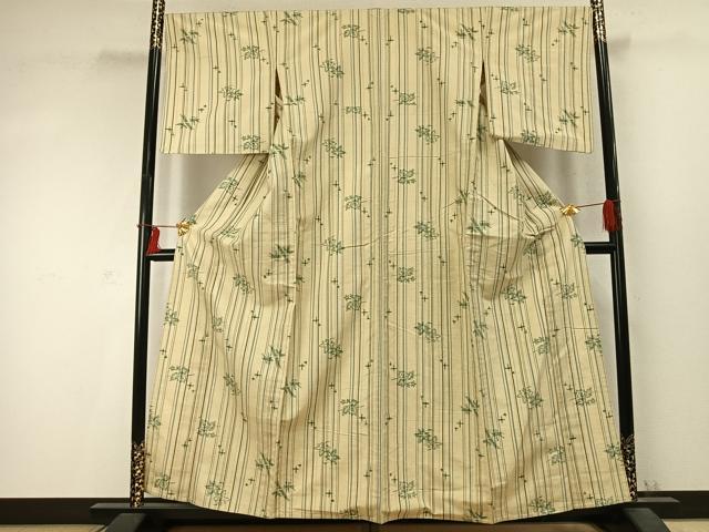 平和屋着物▽上質な紬 単衣 舞葉文 正絹 逸品 AABD0281fy