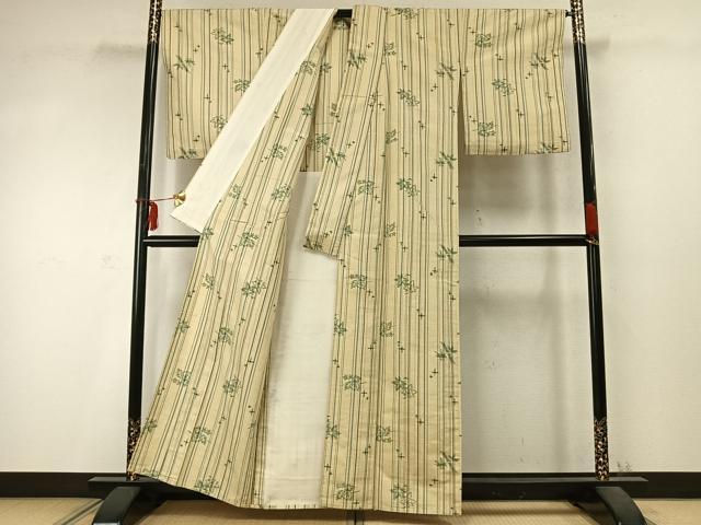 平和屋着物▽上質な紬 単衣 舞葉文 正絹 逸品 AABD0281fy