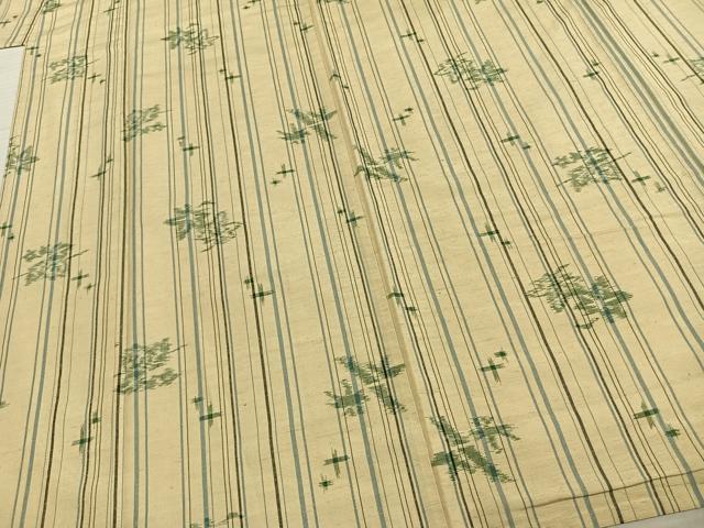 平和屋着物▽上質な紬 単衣 舞葉文 正絹 逸品 AABD0281fy