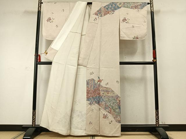 平和屋着物▽訪問着 単衣 草花文 正絹 逸品 未使用 AABD0292fy