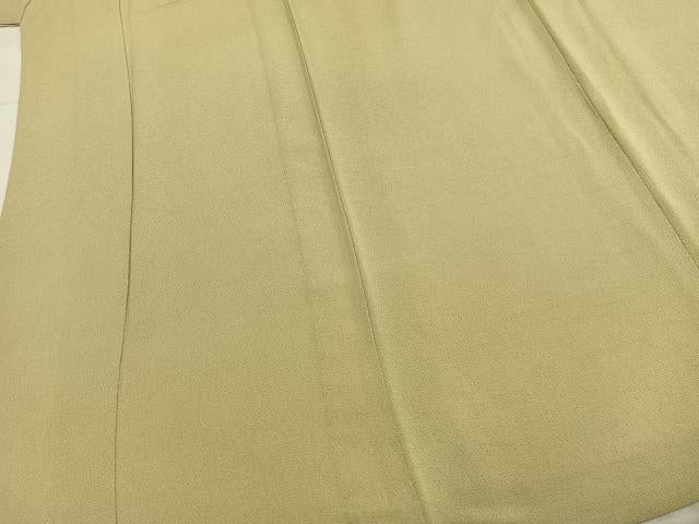 平和屋着物▽上質な色無地 単衣 木蘭色 鬼しぼ縮緬 正絹 逸品 AABD0312fy
