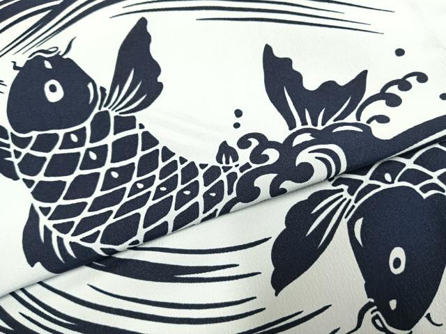 平和屋着物▽男性 小紋 単衣 鯉 立波文 洗える着物 未使用 AABD0317fy