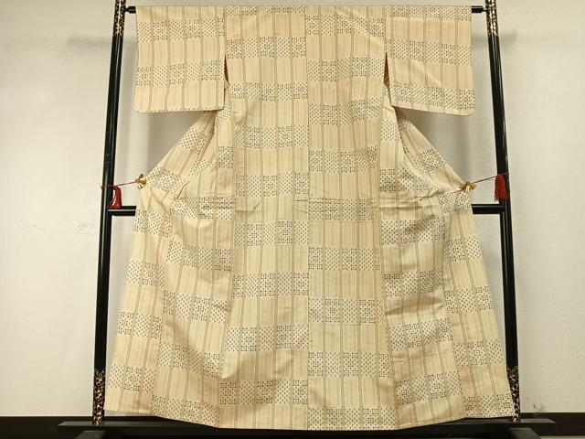平和屋着物▽上質な紬 単衣 十字絣間道 正絹 逸品 AABD0327fy