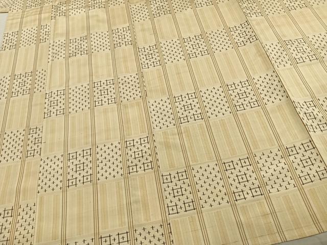 平和屋着物▽上質な紬 単衣 十字絣間道 正絹 逸品 AABD0327fy
