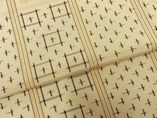 平和屋着物▽上質な紬 単衣 十字絣間道 正絹 逸品 AABD0327fy