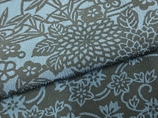 平和屋着物▽上質な小紋 単衣 藍 型染め 草花文 正絹 逸品 AABD0334fy