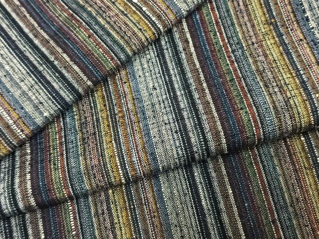 平和屋着物▽上質な紬 単衣 縞 正絹 逸品 AABD0336fy