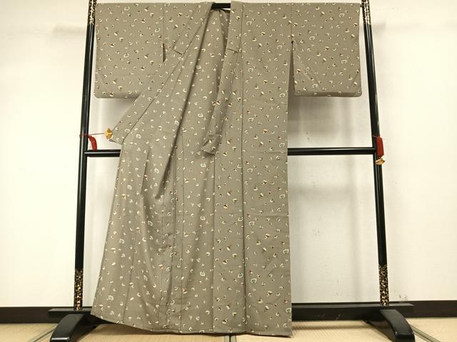 平和屋着物▽上質な小紋 単衣 草花文 正絹 逸品 AABD0337fy