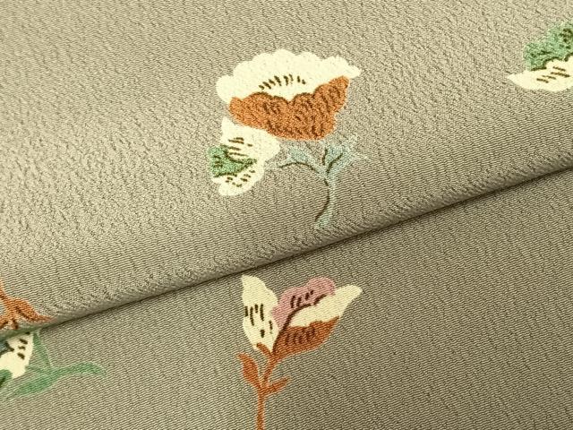 平和屋着物▽上質な小紋 単衣 草花文 正絹 逸品 AABD0337fy