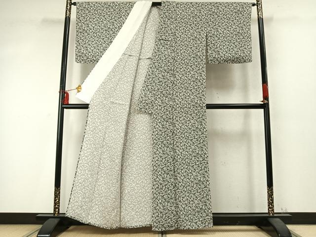 平和屋着物▽上質な小紋 単衣 花唐草文 正絹 逸品 AABD0340fy