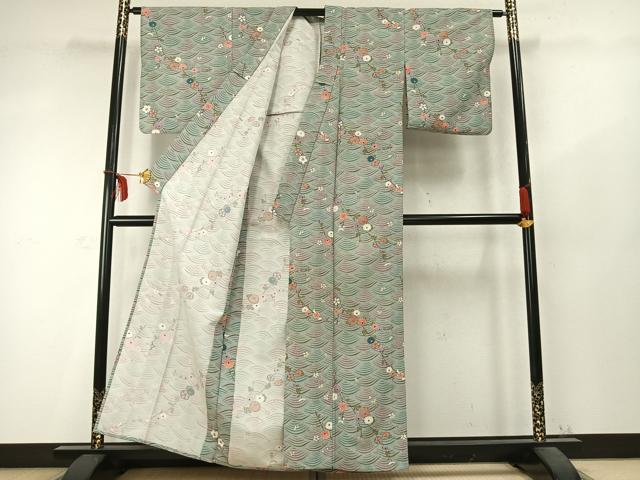 平和屋着物▽小紋 単衣 枝花文 洗える着物 AABD0354fy