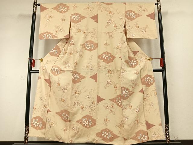 平和屋着物▽上質な紬 単衣 絞り 草花文 正絹 逸品 AABD0360fy