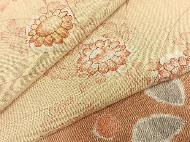 平和屋着物▽上質な紬 単衣 絞り 草花文 正絹 逸品 AABD0360fy