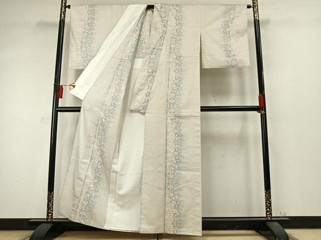 平和屋着物▽本場大島紬 白大島 単衣 草花間道 暈し染め 正絹 逸品 AABD0361fy