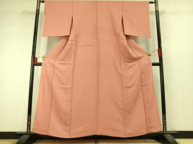 平和屋着物▽上質な色無地 単衣 花尽くし地紋 真赭色 やまと誂製 正絹 逸品 AABD0365fy